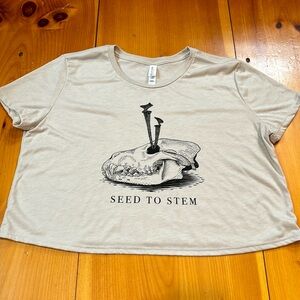 SEED TO STEM Worcester Woo Masschusetts Beloved Store Logo T-Shirt L Crop Top